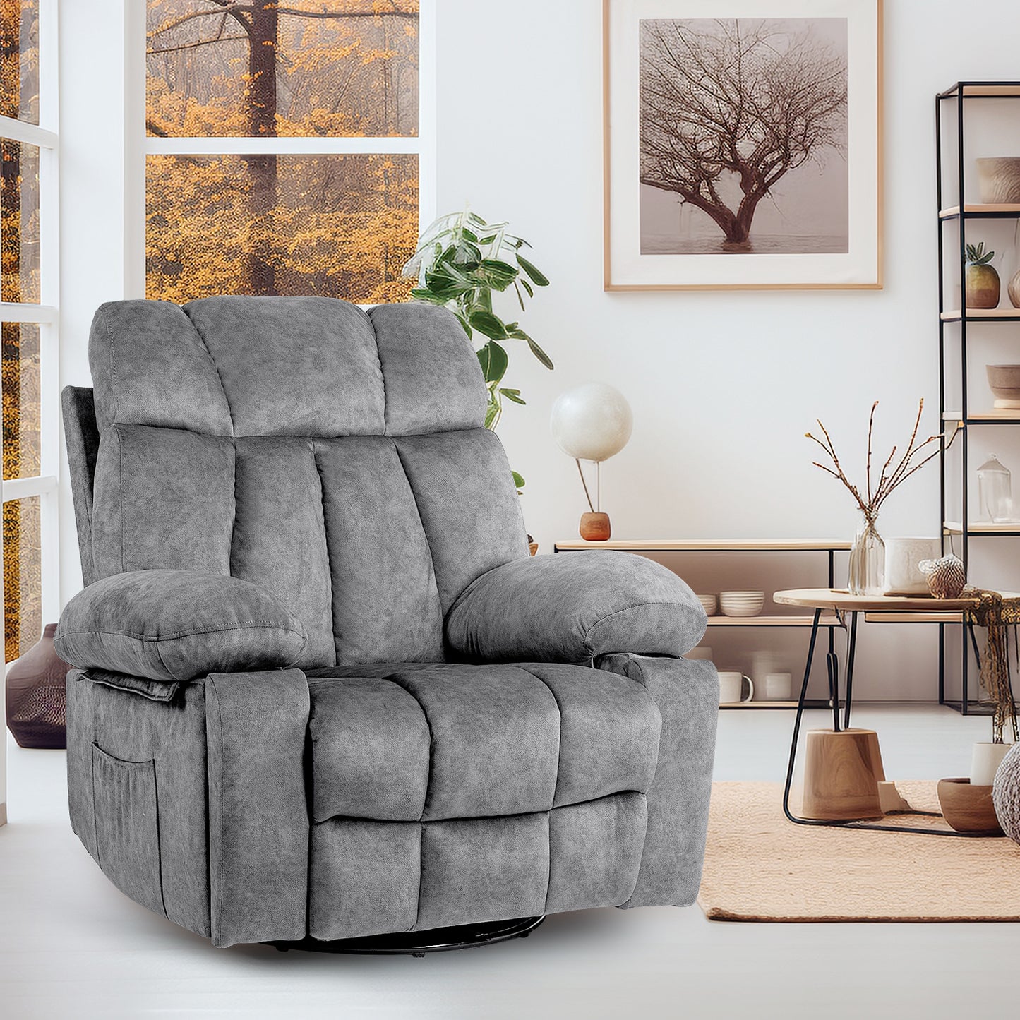 Massage Swivel Rocking Chair, Living Room Massage Chair with Vibration Massage and Heating