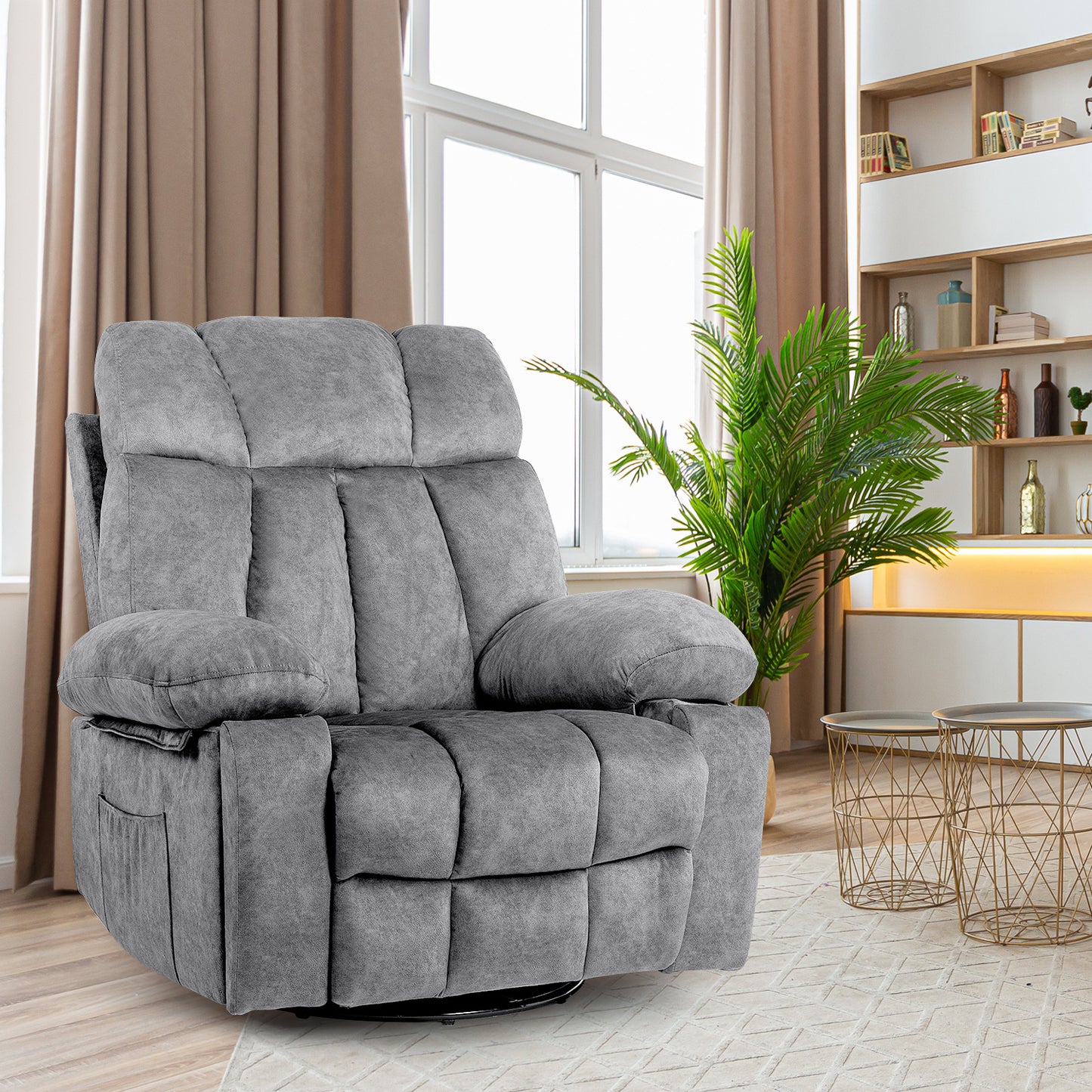 Massage Swivel Rocking Chair, Living Room Massage Chair with Vibration Massage and Heating