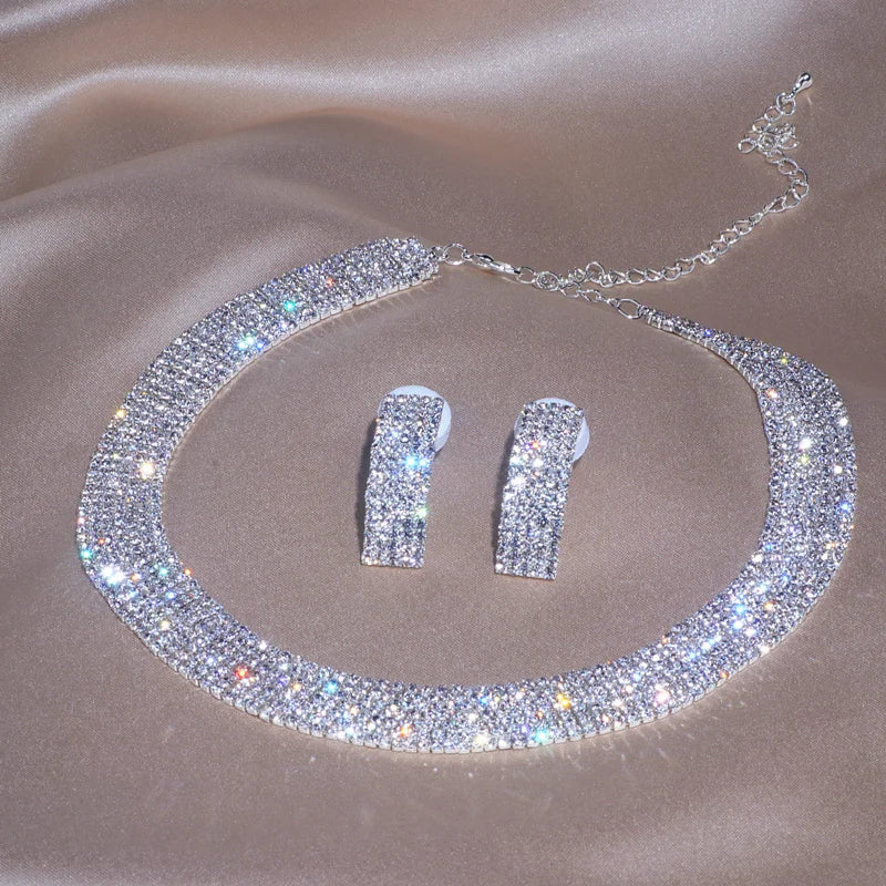 2025 Jewelry Fashion Crystal Necklace Earrings Set