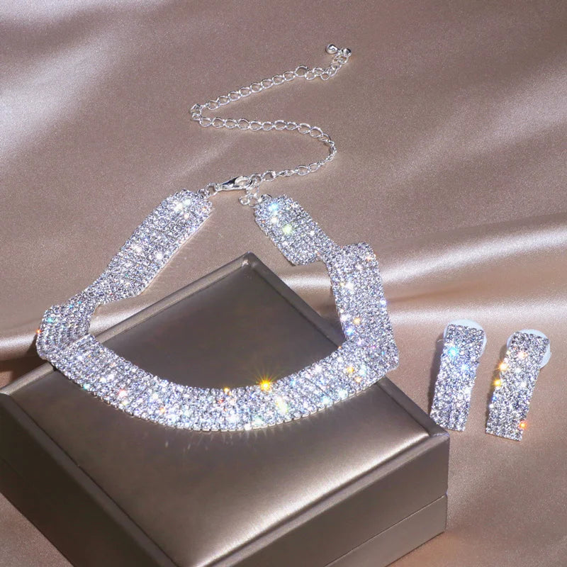 2025 Jewelry Fashion Crystal Necklace Earrings Set