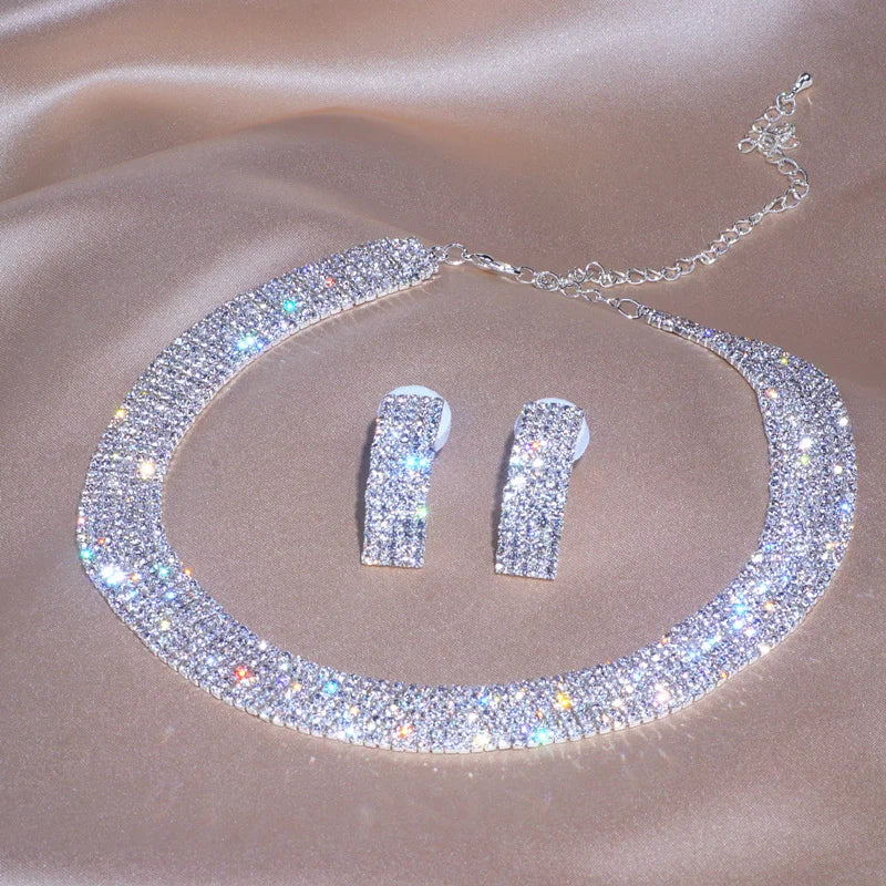 2025 Jewelry Fashion Crystal Necklace Earrings Set