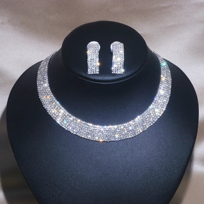 2025 Jewelry Fashion Crystal Necklace Earrings Set