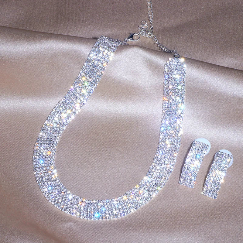2025 Jewelry Fashion Crystal Necklace Earrings Set