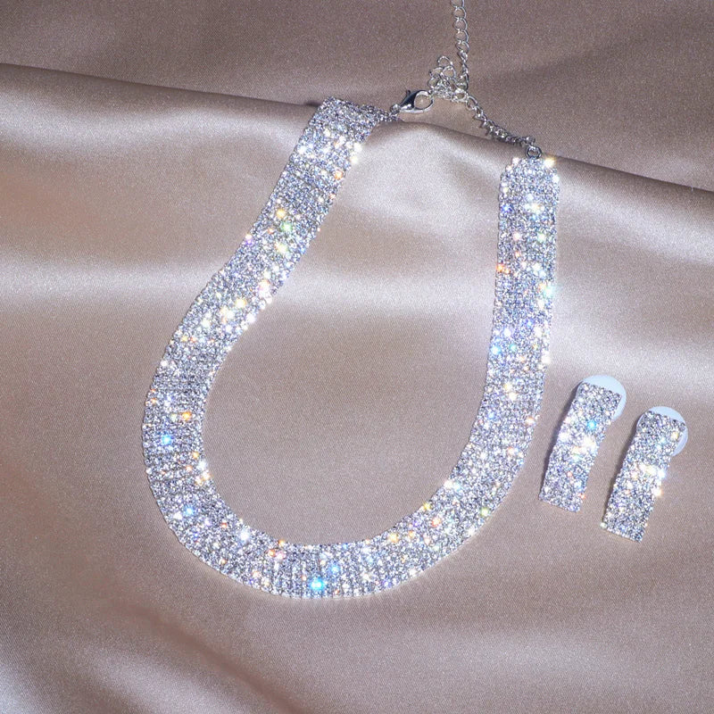 2025 Jewelry Fashion Crystal Necklace Earrings Set