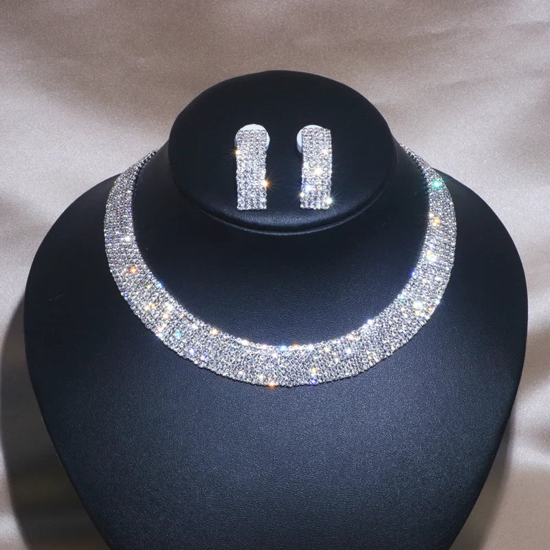 2025 Jewelry Fashion Crystal Necklace Earrings Set