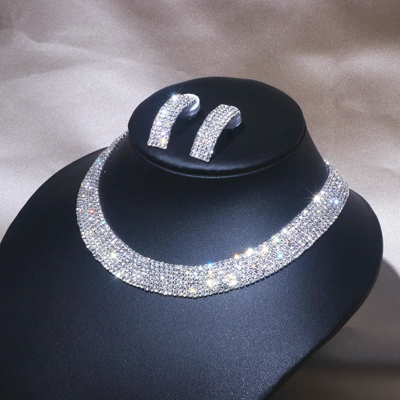 2025 Jewelry Fashion Crystal Necklace Earrings Set