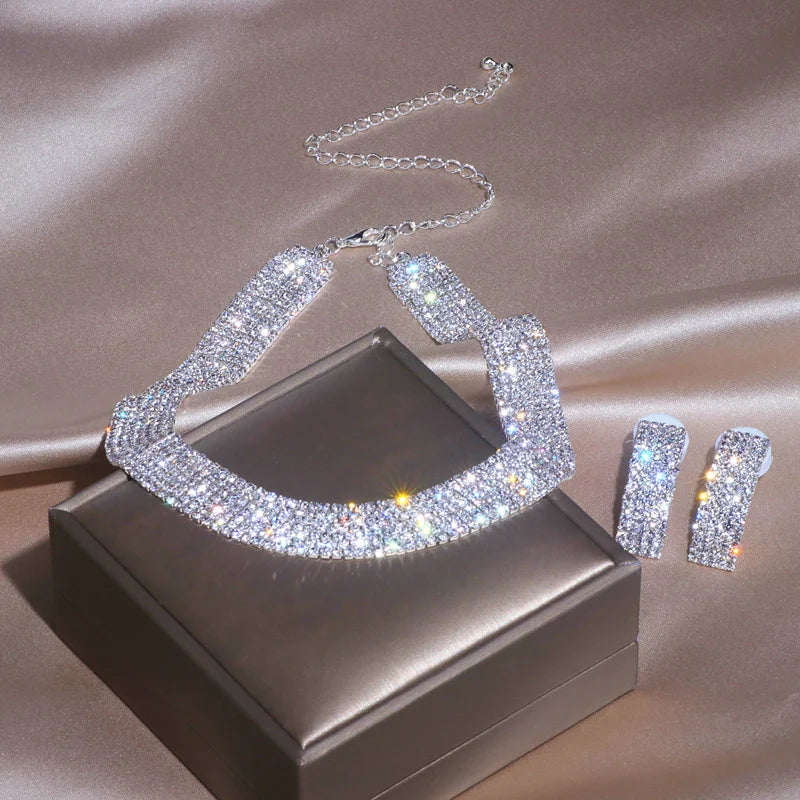2025 Jewelry Fashion Crystal Necklace Earrings Set