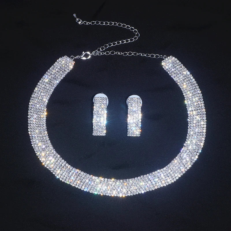 2025 Jewelry Fashion Crystal Necklace Earrings Set