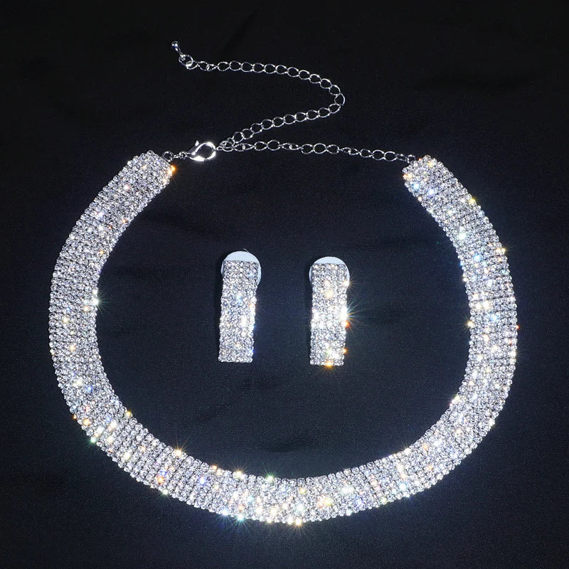 2025 Jewelry Fashion Crystal Necklace Earrings Set