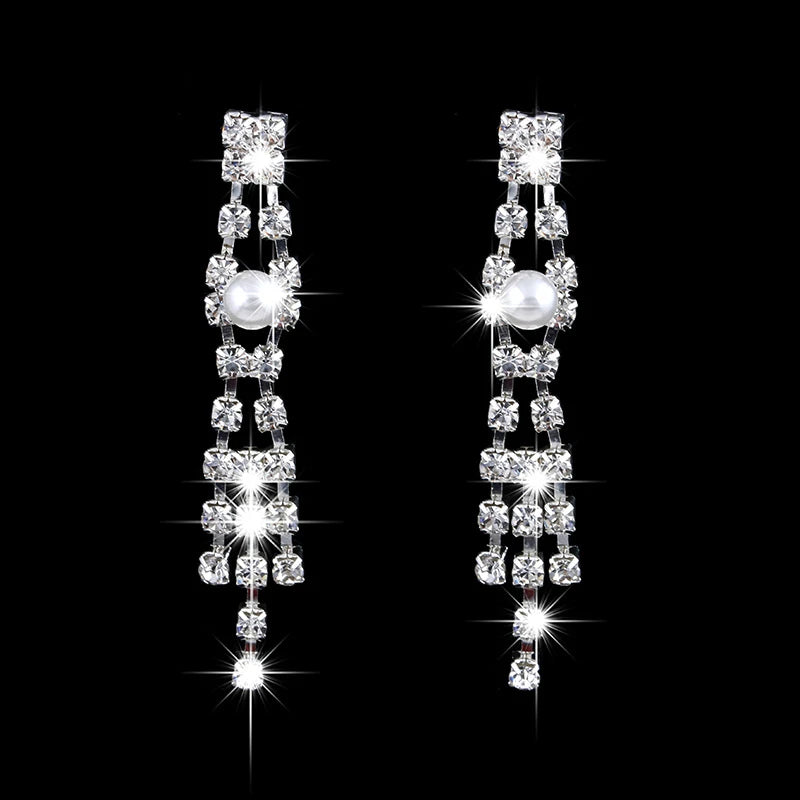 Luxury Simulated Pearl Tassels Bride Wedding Necklace Earing Set