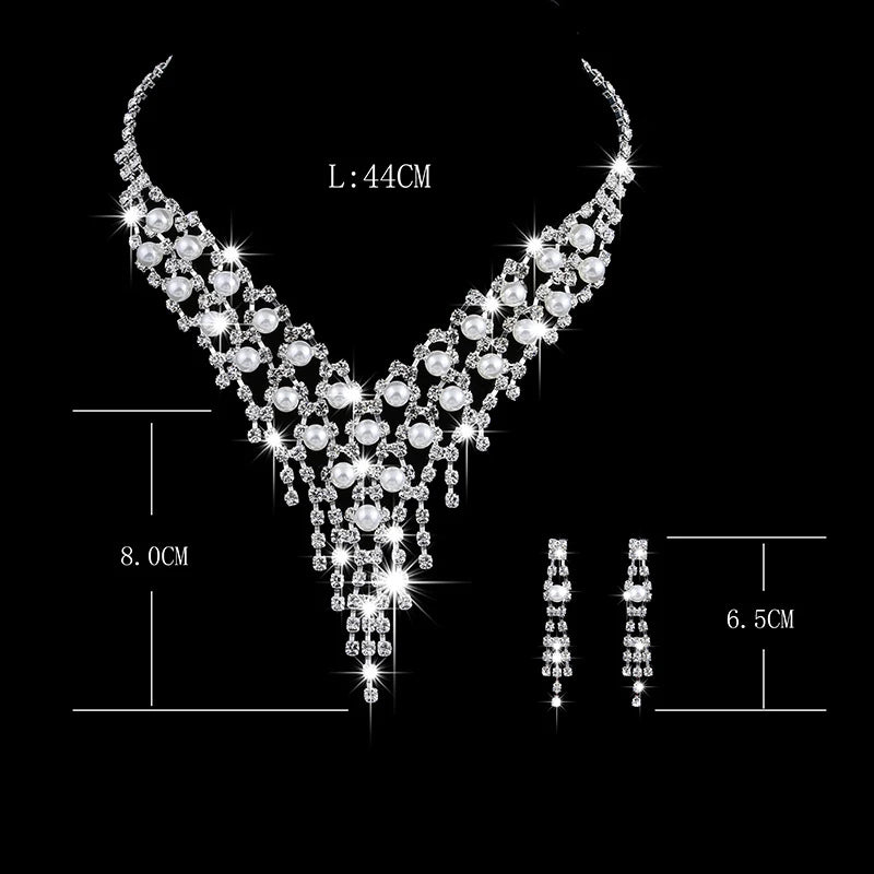 Luxury Simulated Pearl Tassels Bride Wedding Necklace Earing Set