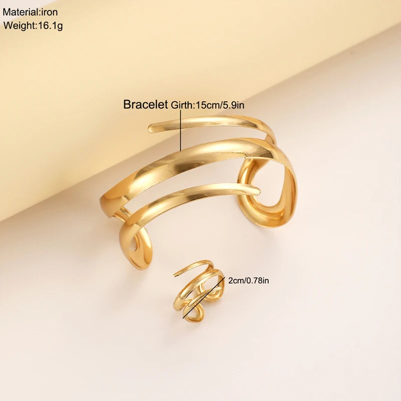 Thick Bracelet and Ring Jewelry Set