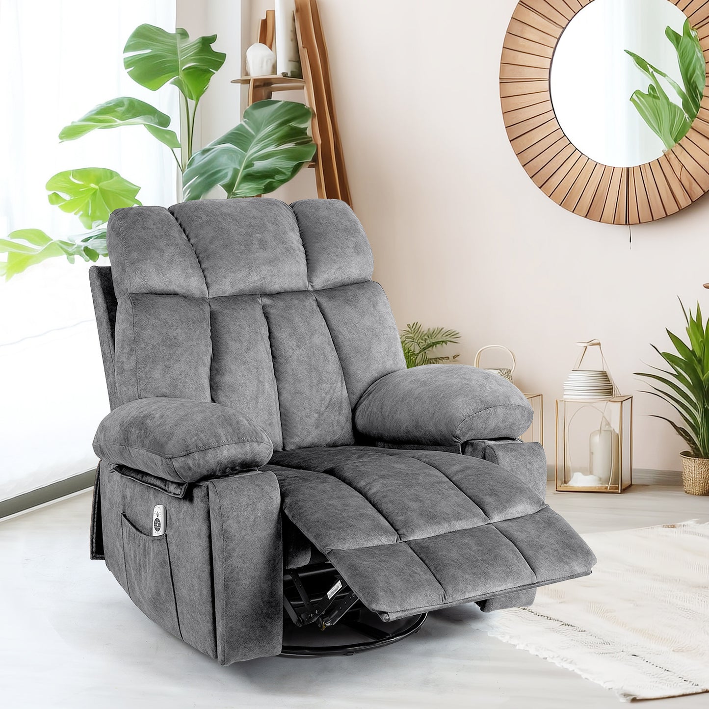 Massage Swivel Rocking Chair, Living Room Massage Chair with Vibration Massage and Heating