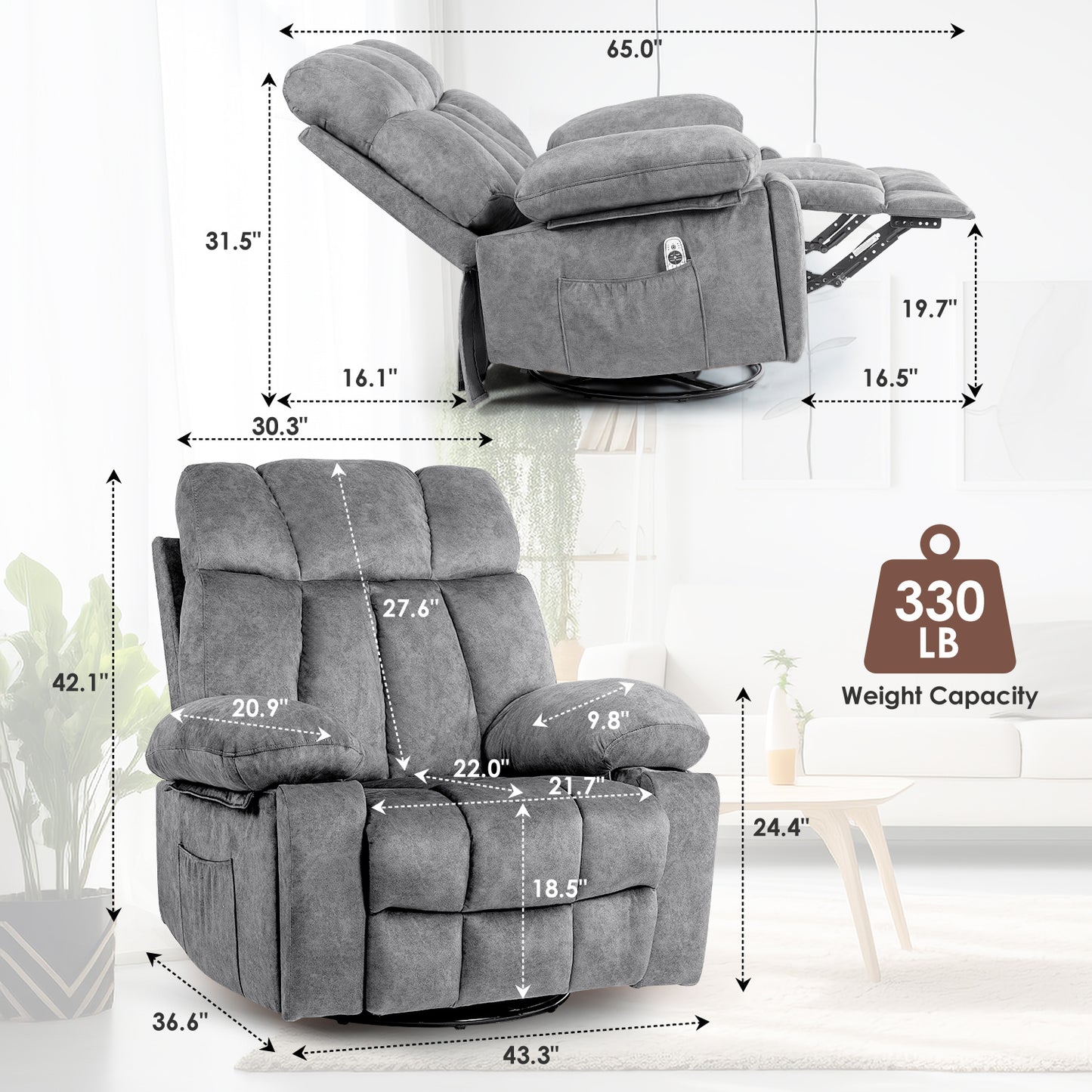 Massage Swivel Rocking Chair, Living Room Massage Chair with Vibration Massage and Heating