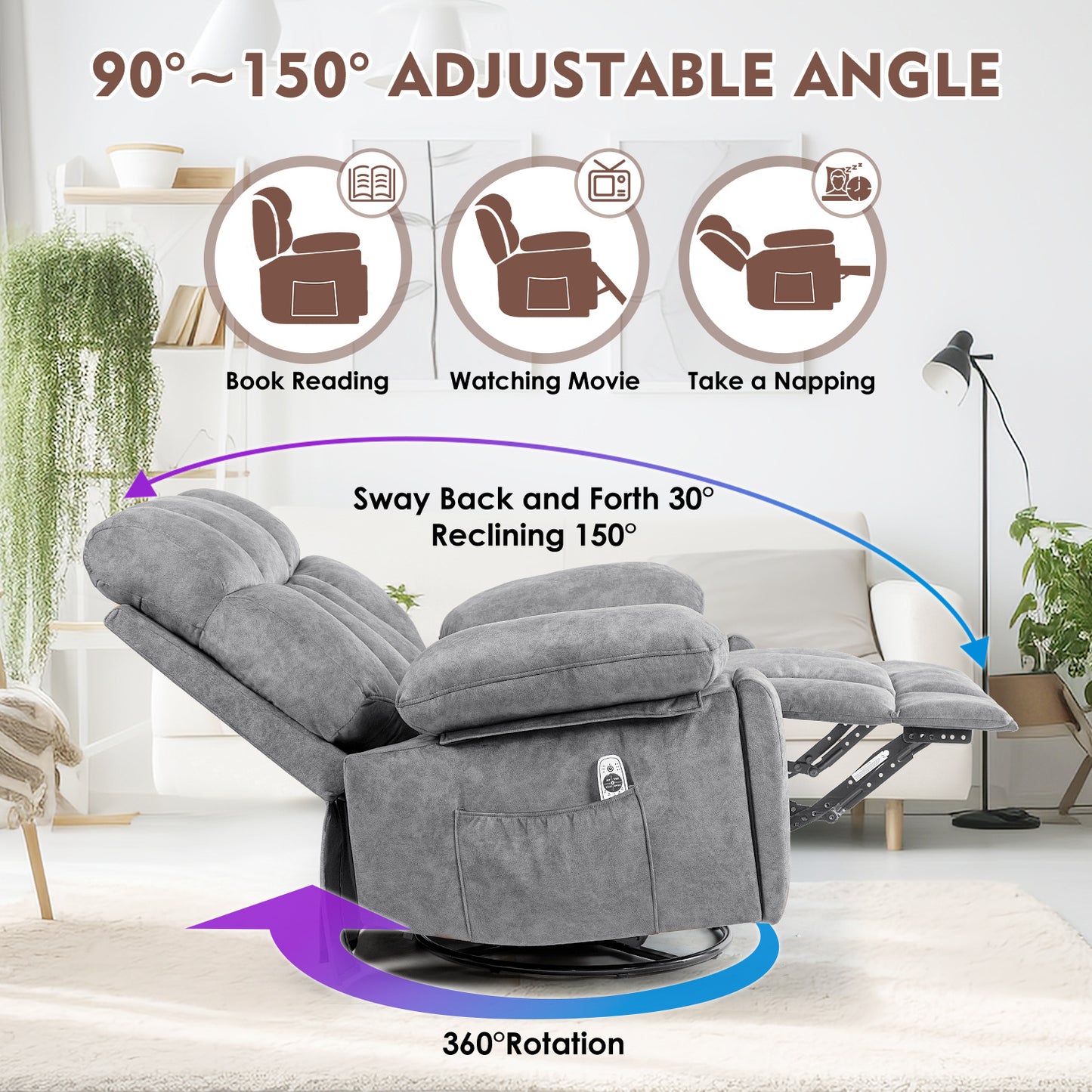 Massage Swivel Rocking Chair, Living Room Massage Chair with Vibration Massage and Heating