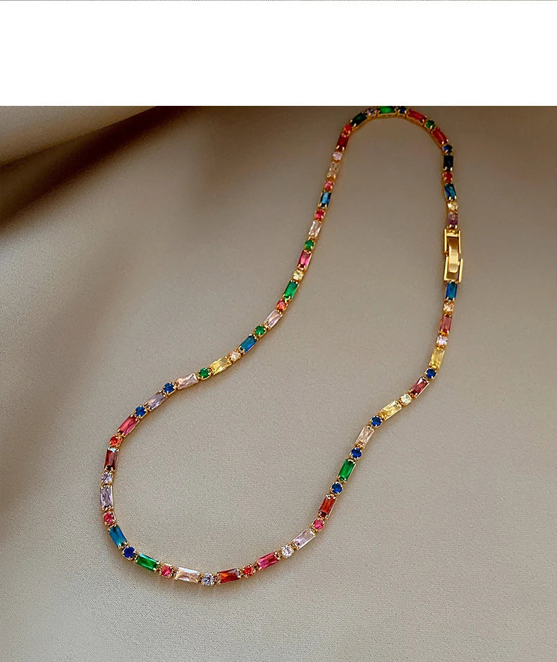 Luxury Design Colorful Zircon Chain Necklace Bracelet Jewelry Sets