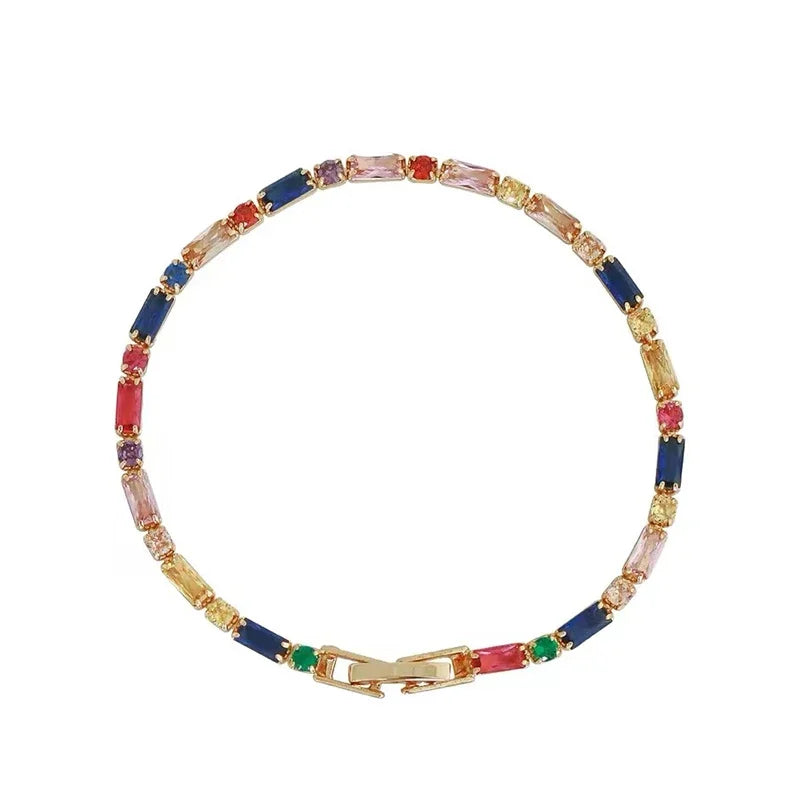 Luxury Design Colorful Zircon Chain Necklace Bracelet Jewelry Sets
