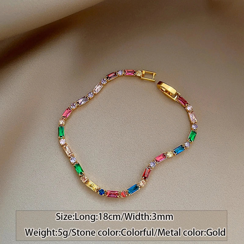 Luxury Design Colorful Zircon Chain Necklace Bracelet Jewelry Sets