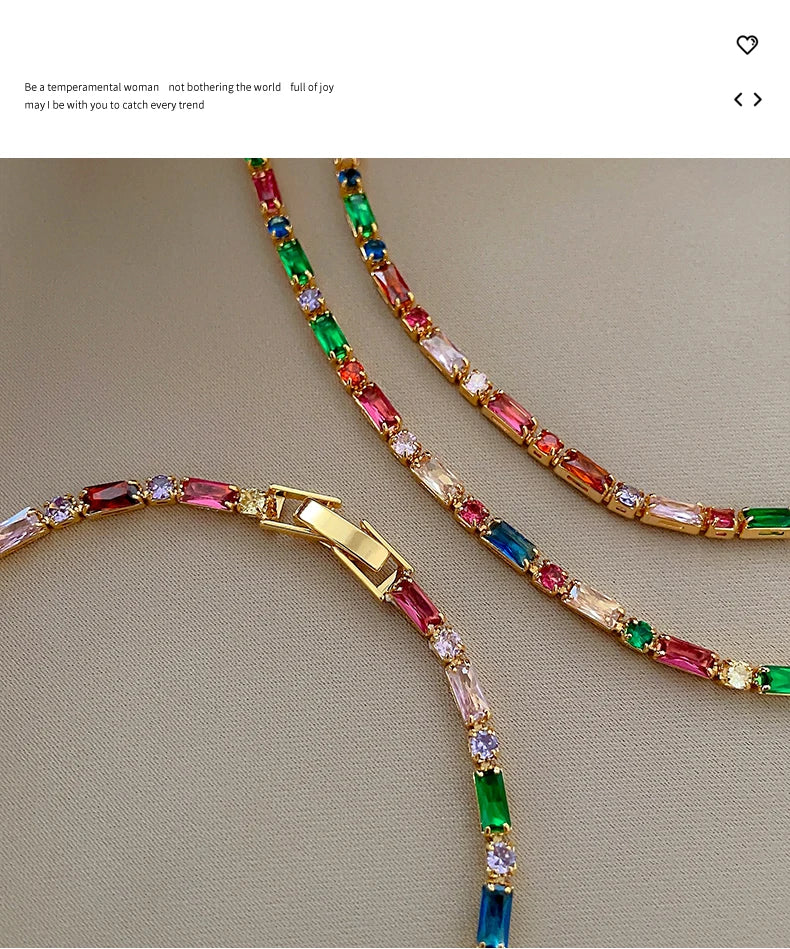 Luxury Design Colorful Zircon Chain Necklace Bracelet Jewelry Sets