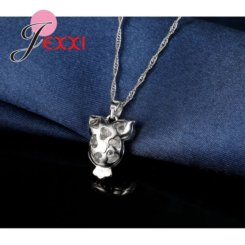 Owl Pendant Crystal Necklace and Earrings