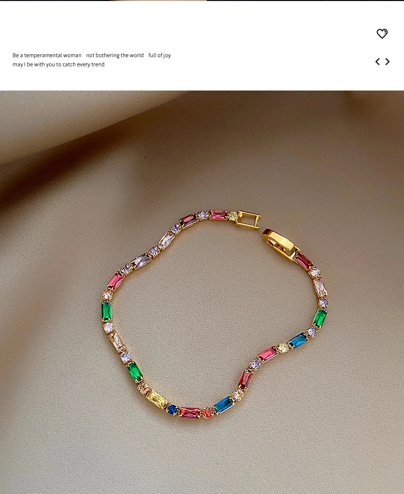 Luxury Design Colorful Zircon Chain Necklace Bracelet Jewelry Sets