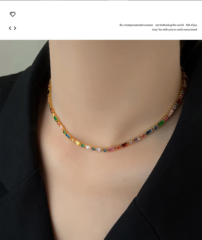 Luxury Design Colorful Zircon Chain Necklace Bracelet Jewelry Sets