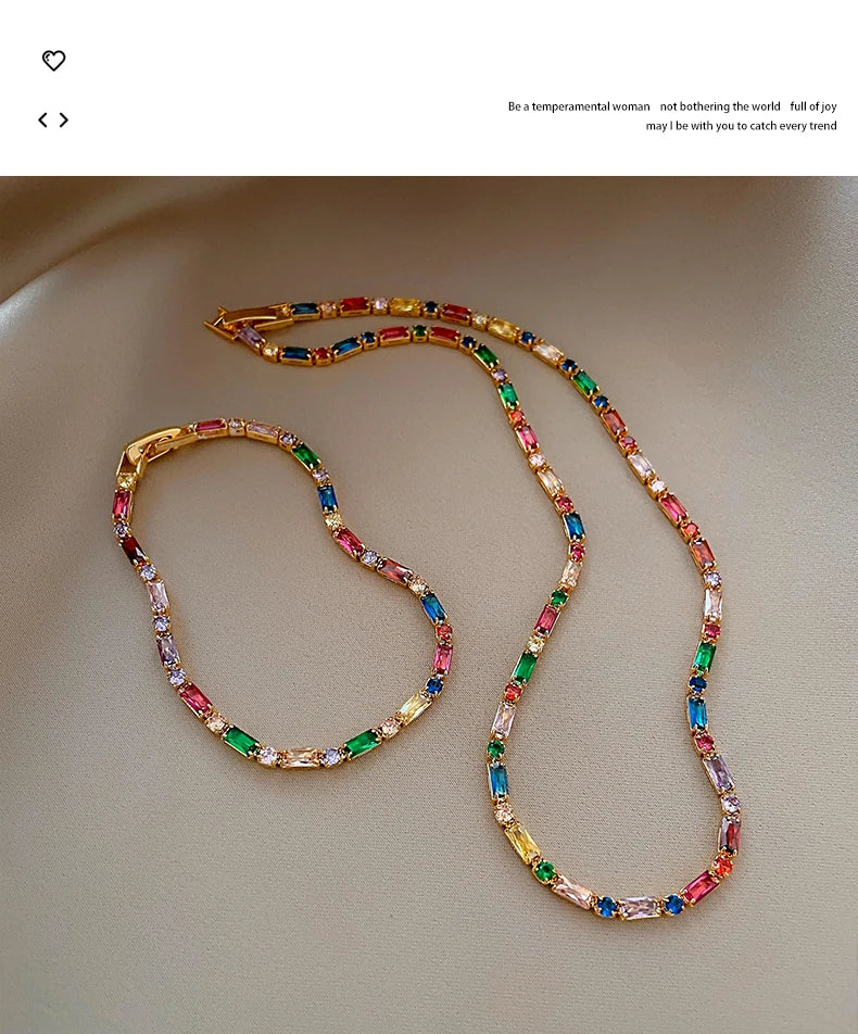 Luxury Design Colorful Zircon Chain Necklace Bracelet Jewelry Sets
