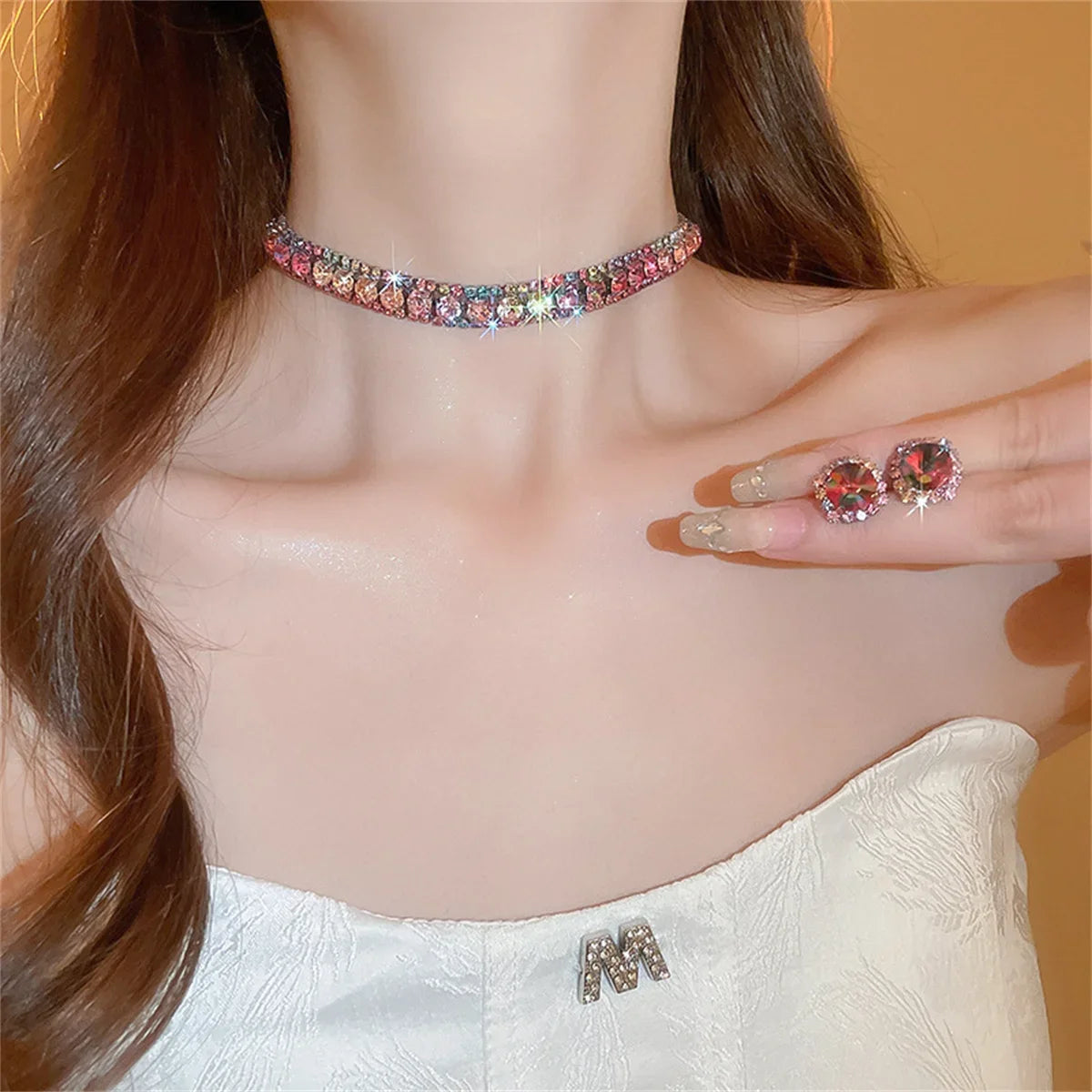 Luxury Crystal Necklace Earrings Set