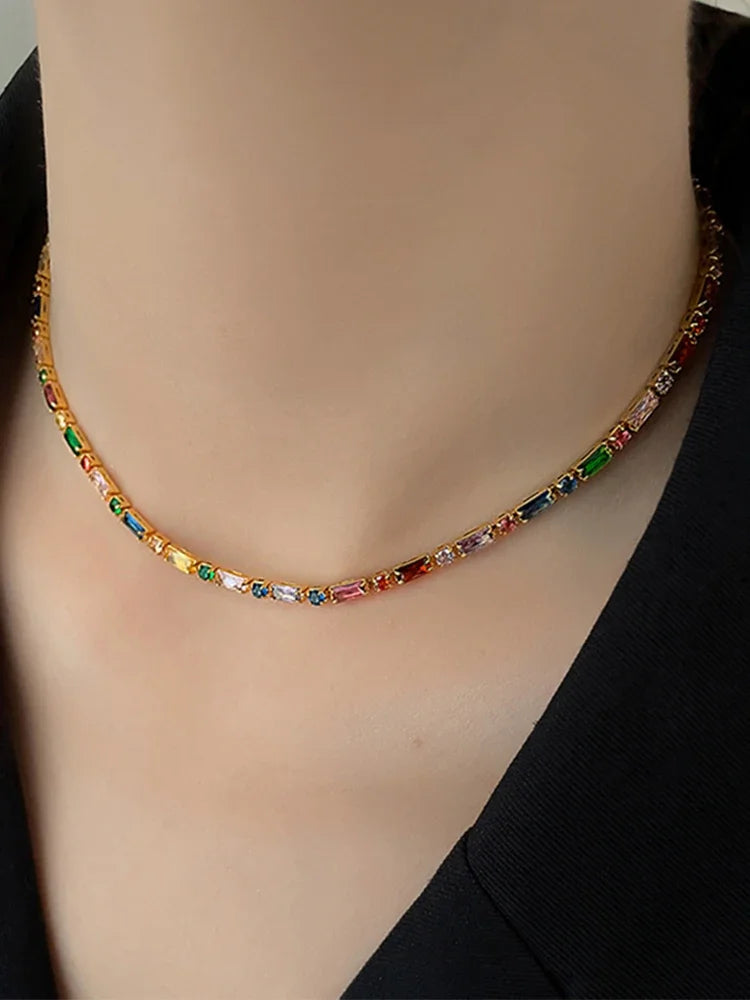 Luxury Design Colorful Zircon Chain Necklace Bracelet Jewelry Sets