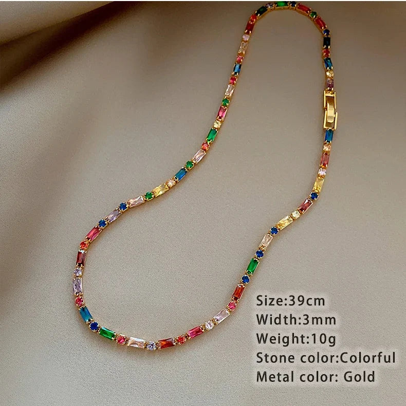 Luxury Design Colorful Zircon Chain Necklace Bracelet Jewelry Sets